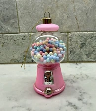 Bubblegum Pink Blown Glass Pastel Gum Ball Machine Christmas Ornament 4” Tall
