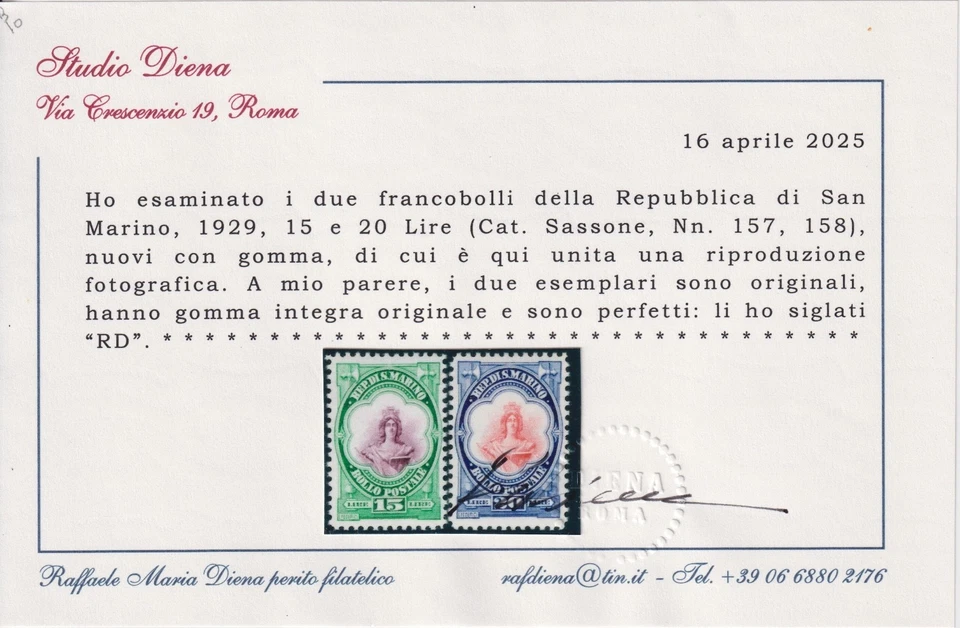 REP. OF SAN MARINO 1929 18 VALUES MNH CERTIFIED DIENA - image 3 of 3