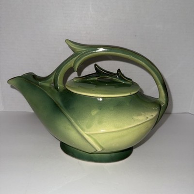 Rare! McCoy Pottery Green Glaze Pitcher Jug Leaf Branch 7.5 inch H x 10.5 inch W