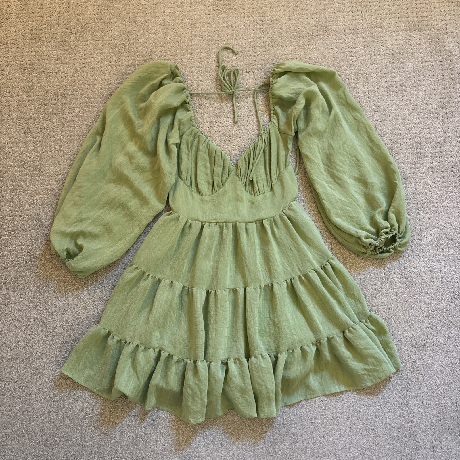 Princess Polly Danny Sz 6 Green Puff Sleeve Babydoll Mini Dress Cottagecore