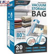 Vacuum Storage Bags 20 Pack W/ Hand Pump Reusable Compression Clothes Travel New