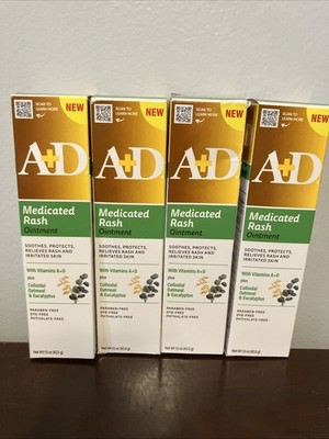 Set Of 4 A+D Medicated Rash Ointment 1.5 oz Each Colloidal Oatmeal Eucalyptus