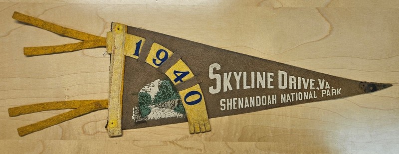 Vintage Small Tan Skyline Drive, Virginia Pennant, Shenandoah National Park