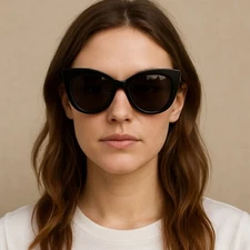 DIFF Alisa BK-GR233P Black Cat-Eye Sunglasses EX Trendy Round Lens Glasses