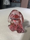 Fenton Glass Bunny Figurine Lop-Eared Madras Pink Cranberry Floral Signed.