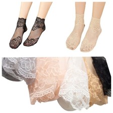 5 Pairs Women Summer Lace Flower Thin Short Socks Breathable Mid Calf Mesh Socks