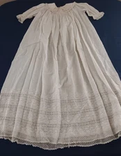Vintage Baby Christening Gown Ecru Eyelet Bobbin Lace Dolls Dress
