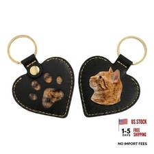Pet Memorial Keychain Heart Leather Dog Cat 2-Piece Basic Black Black