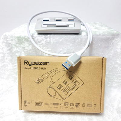 Rybozen Premium 3 Port Aluminum USB 3.0 Hub w/Multi-in-1 Card Reader U306-US-A