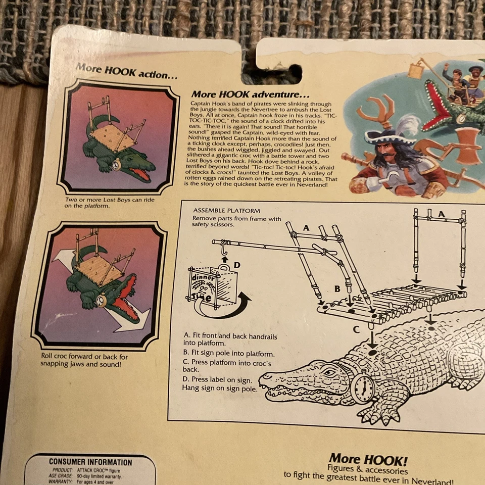 Figura de acción de lujo Hook Lost Boy Attack Croc de colección [Mattel, 1991] ¡NUEVA EN PAQUETE! Foto 4 de 4