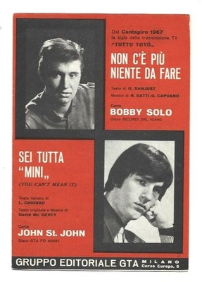 C2154 / Singer Bobby Solo + John St. John Sheet Music 1967