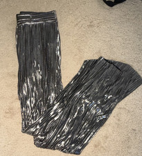 Fashion Nova Silver Metallic Wide-Leg Elastic Waist Women's Party Pants
