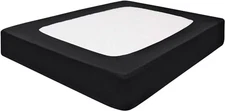 Box Spring Cover Size - 100% Cotton Blend Elastic Wrap Around 4 Queen Black