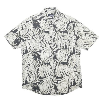 CHAPS Herren Schwarz Creme Floral Baumwollhemd M Kurzarm Knopfleiste Classic Fit