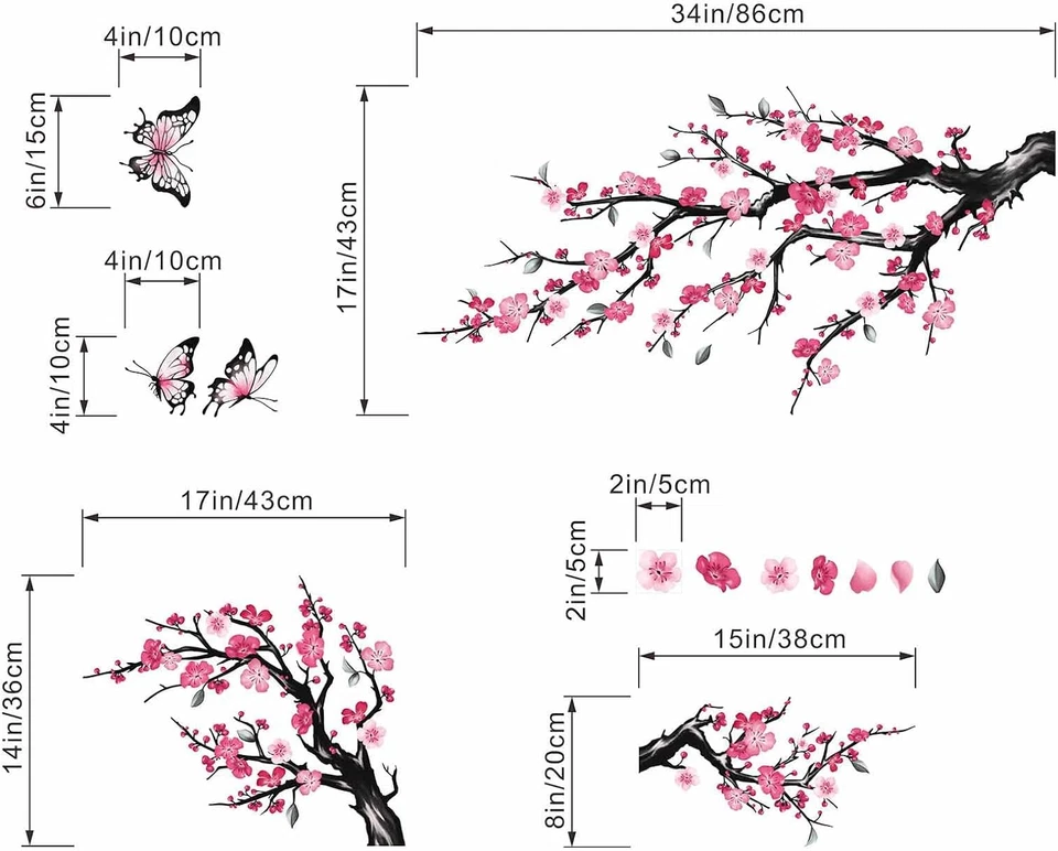 Pink Cherry Blossom Wall Stickers Tree Branch Birds Floral Decals Home Decor - Image 4 of 4