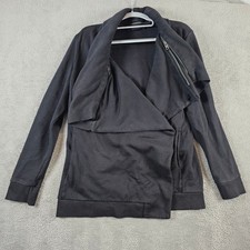 AllSaints Dahlia Sweatshirt Black Asymmetric Zip Draped Cardigan Large