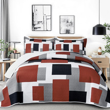 Reversible 3-Piece Burnt Orange Grey California King Quilt Set with Shams