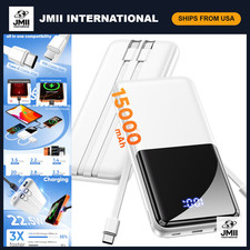 15000mAh Slim Portable Power Bank Charger with Built-in Cables - Fast Charging
