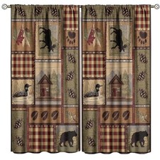 Cabin Curtains, Country Style Farmhouse Deer 20.5"W x 45"L Pack of 2 Bear-3