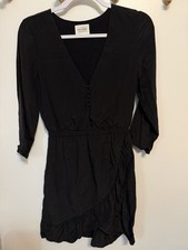 Sezane Black Silk Emma Dress Knee Length Ruffles Size 34 Minimalist Designer