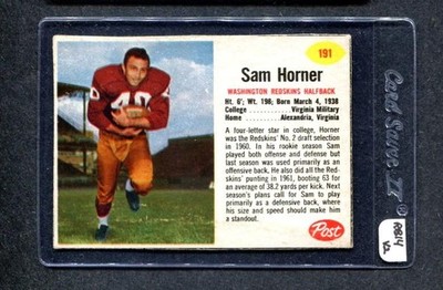 1962 Post #191 Sam Horner (Redskins) (RB14)   Vg-Ex   (Flat Rate Ship)   A1