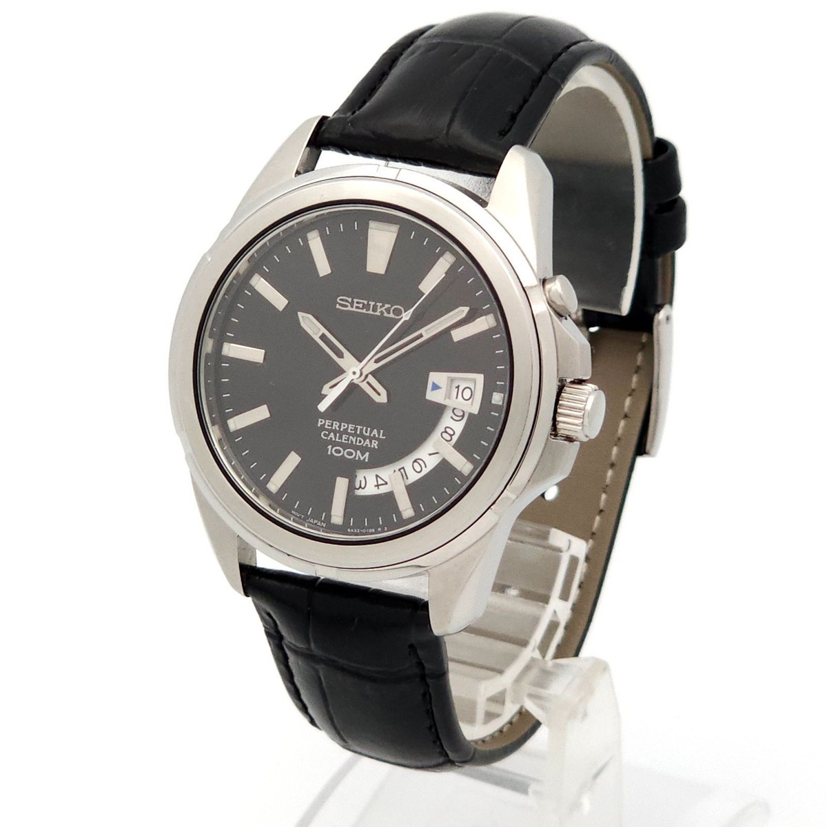 SEIKO 6A32-00W0 Perpetual Calendar men Quartz Black Dial Watch