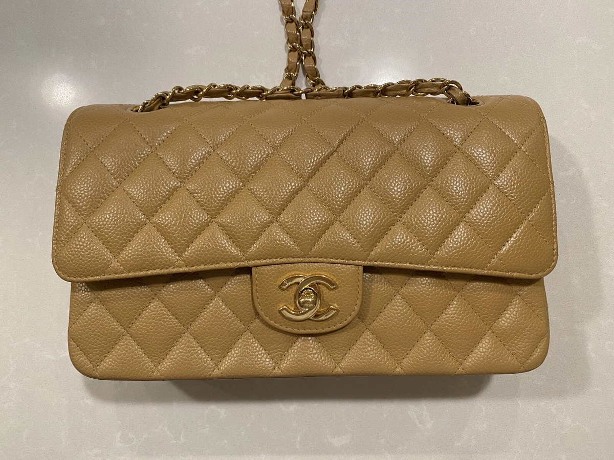 Chanel Pre-owned Mint Condition M/L Beige Caviar Classic Flap With Gold  Hardware