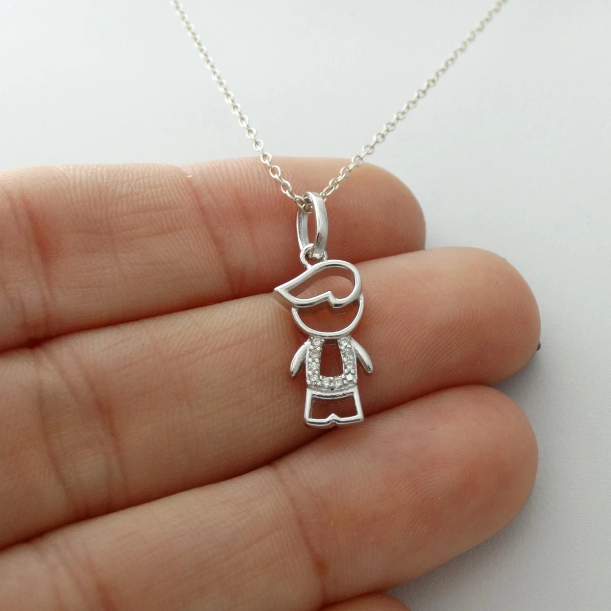 Little Boy Necklace 925 Sterling Silver CZ Pendant Son Boys