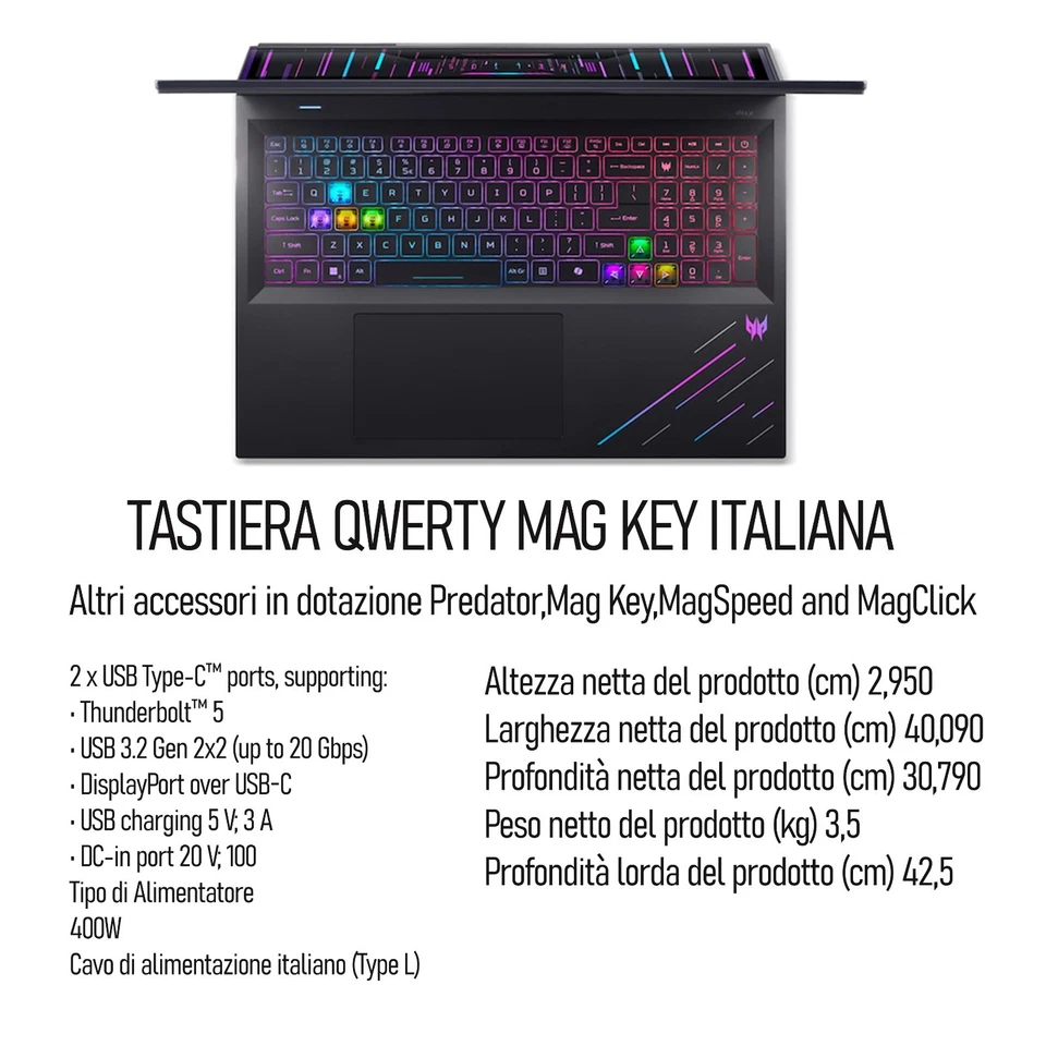 Acer Predator Helios Neo 18" AI, Ultra9, SSD 2TB, RAM 64GB, RTX5080, Win11 Pro - Immagine 4 di 4