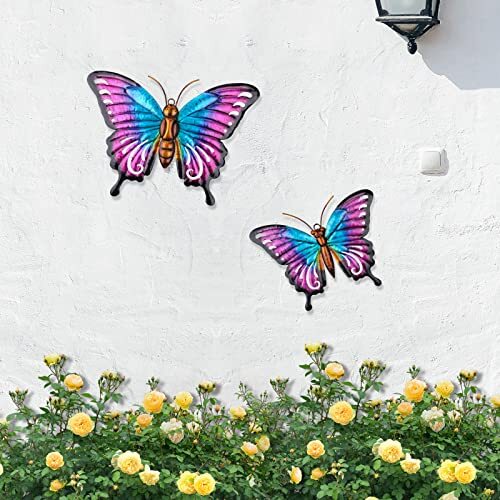 Metal Butterfly Wall Decor - 2 Pack Wall Sculpture Hanging Wall Butterflies - Bild 2 von 6
