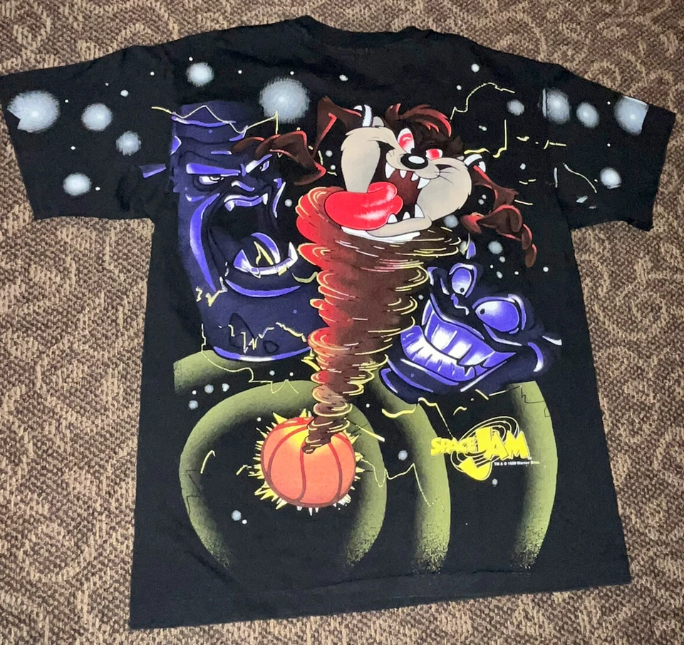VERY RARE Space Jam 1996 Vintage All Over Print Movie Promo T-Shirt Loony Tunes - Image 3 of 4