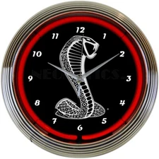 Ford Cobra Snake Red Neon Hanging Wall Clock 15" Diameter 8FRDSN Neonetics
