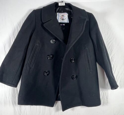 Vintage Sterling Military Anchor Collection Black Double Breasted Medium Coat - Picture 1 of 5