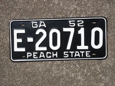 1952 Georgia Black White License Plate E 20710 GA Chevrolet Ford Chevy Dodge