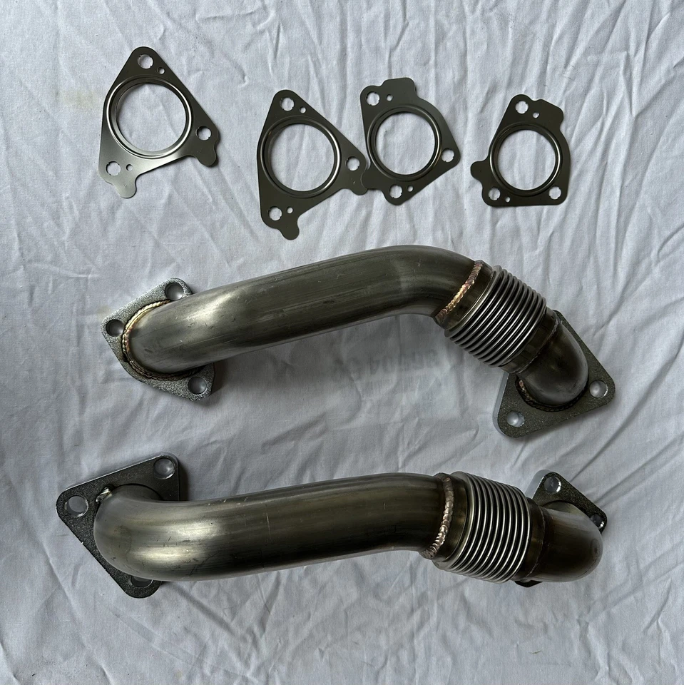 Colectores de escape de acero inoxidable de alto flujo y tubos superiores para 01-16 6,6 L Duramax diésel Foto 4 de 4