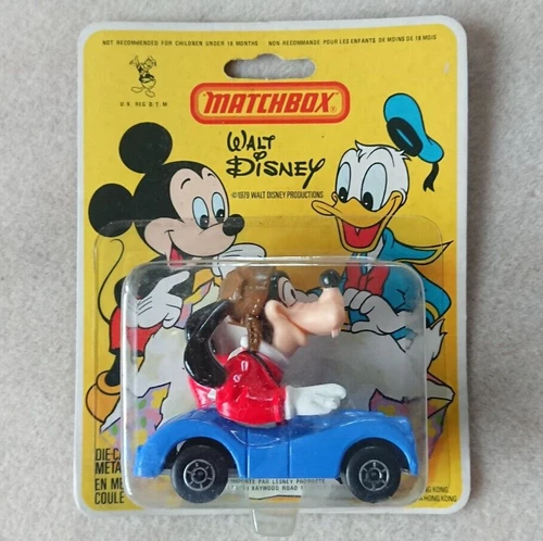 Vintage 1979 Matchbox Walt Disney Goofy & Blue Car On Blister Pack