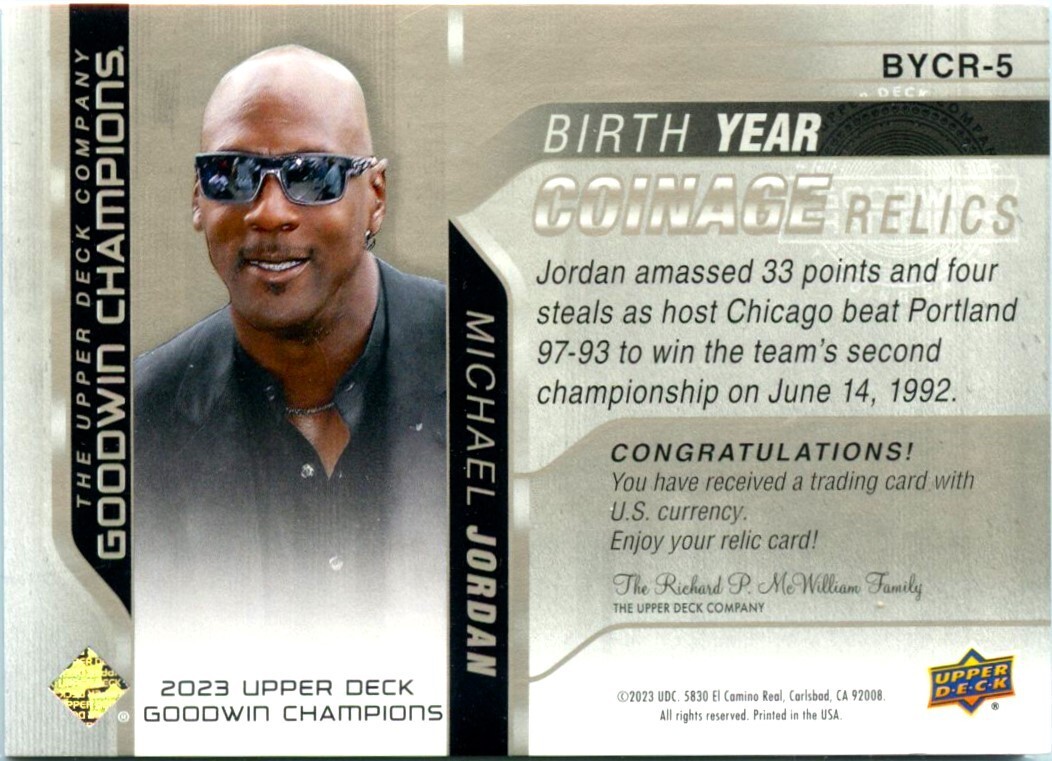 MICHAEL JORDAN 2023 UD GOODWIN CHAMPIONS BIRTH YEAR COINAGE MICHAEL JORDAN 2023 UD GOODWIN CHAMPIONS BIRTH YEAR COINAGE