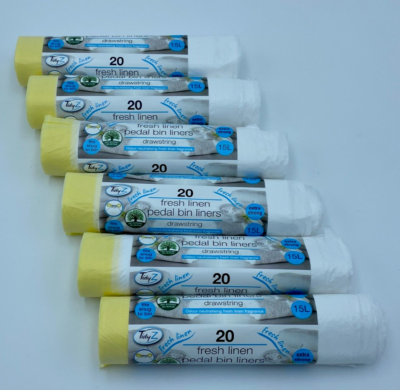 Rolls of 20 x 15L Pedal Bin Liners Fresh Linen Drawstring Extra Strong  Snug(n) - Main Image