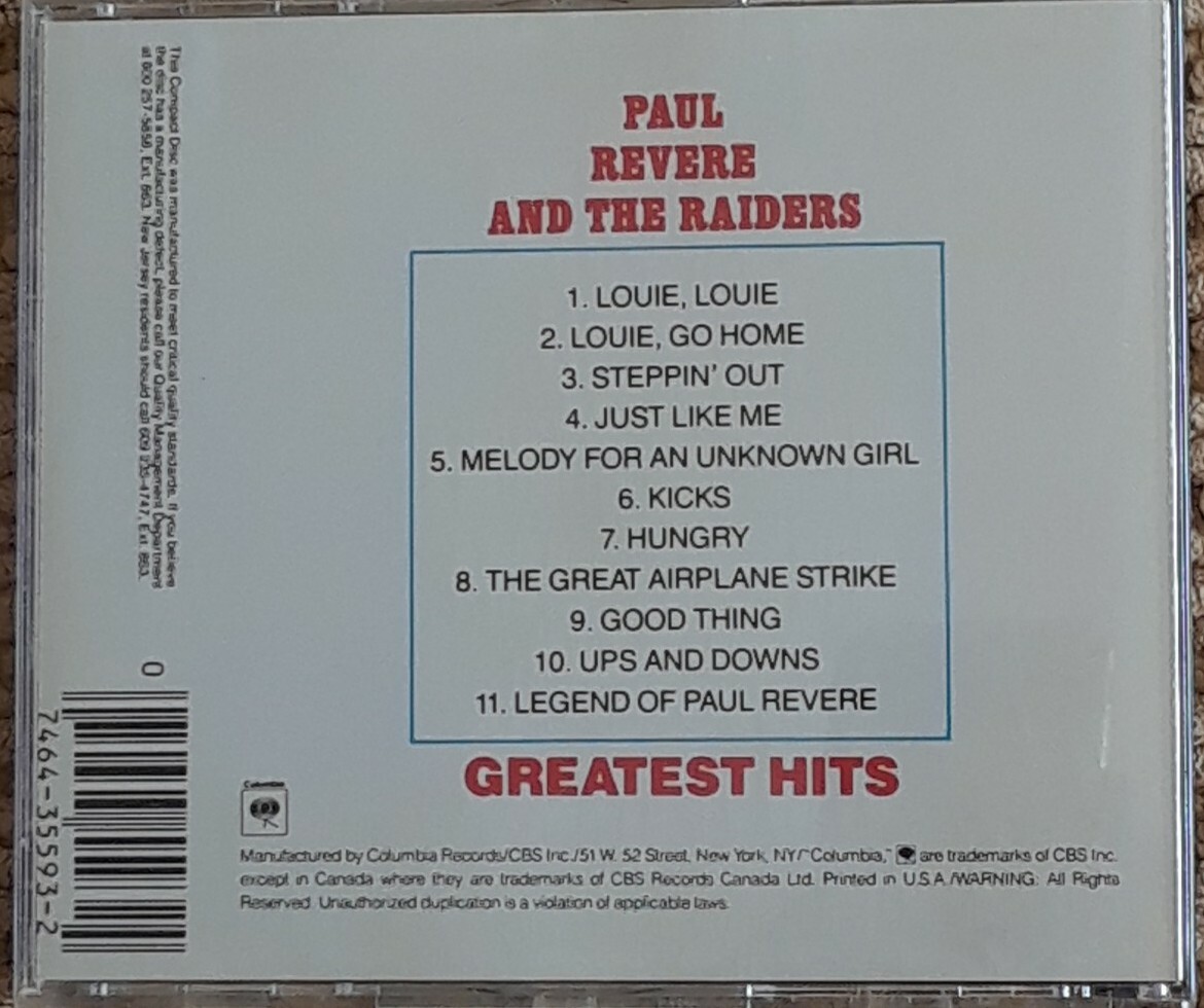 Paul Revere & The Raiders Greatest Hits CD Columbia Records