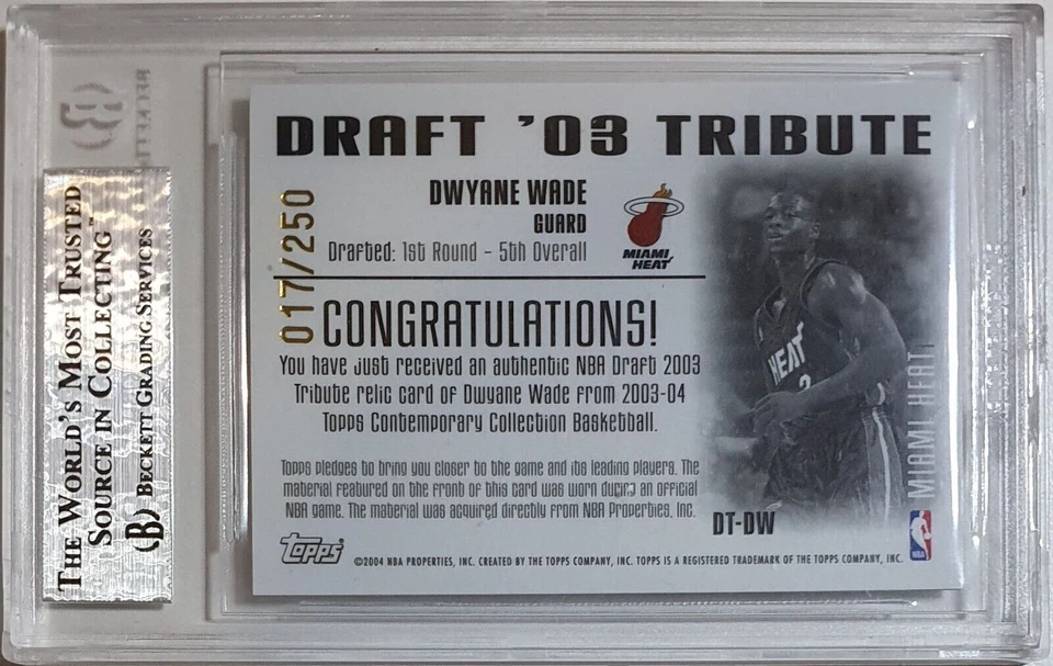 2003 Topps Dwyane Wade Rookie #PATCH /250 Game Worn Jersey - BGS 9 (POP 5) - Image 4 of 4