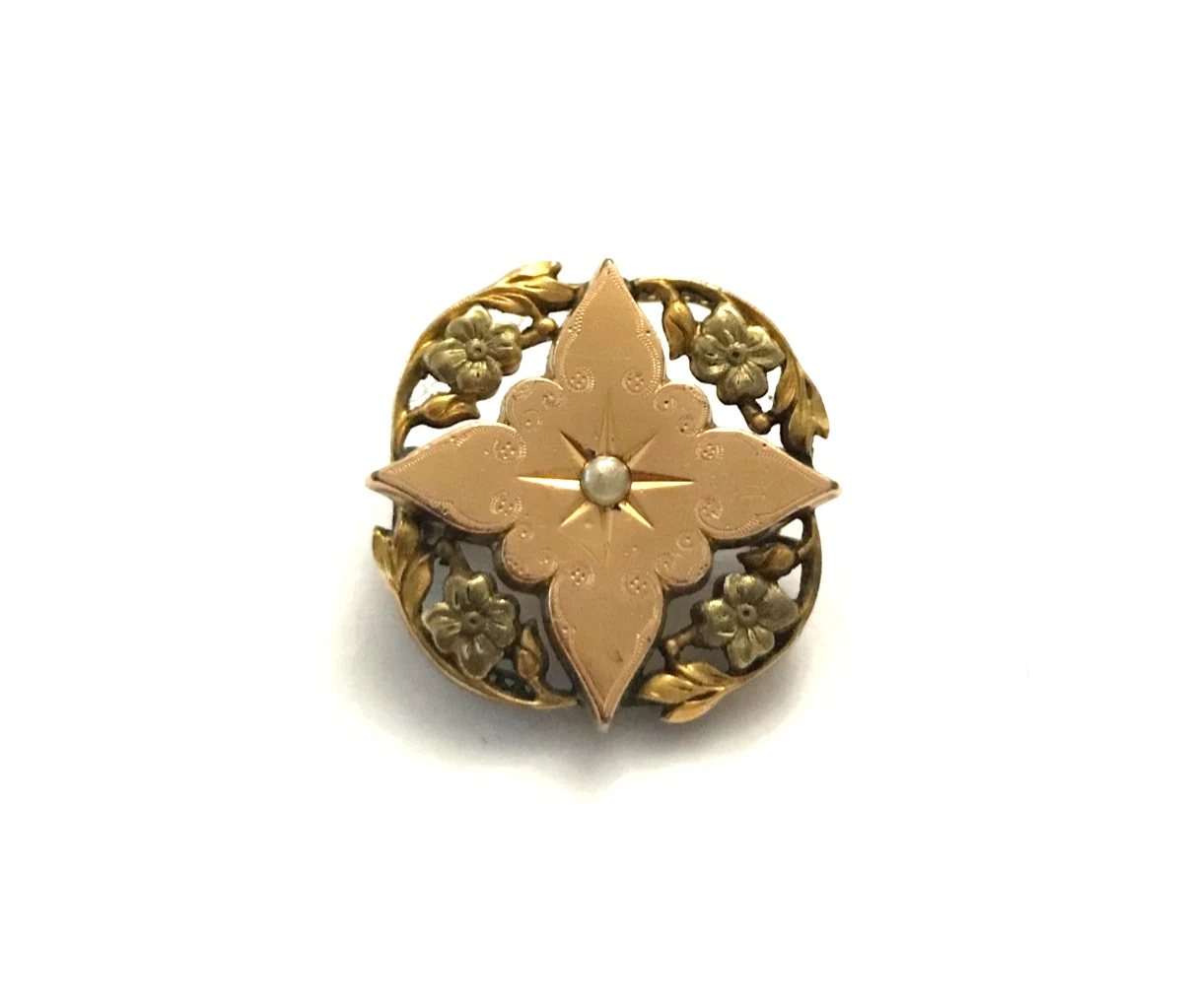 Ancienne broche en plaqué or fix feuille et petite perleart à Dordives