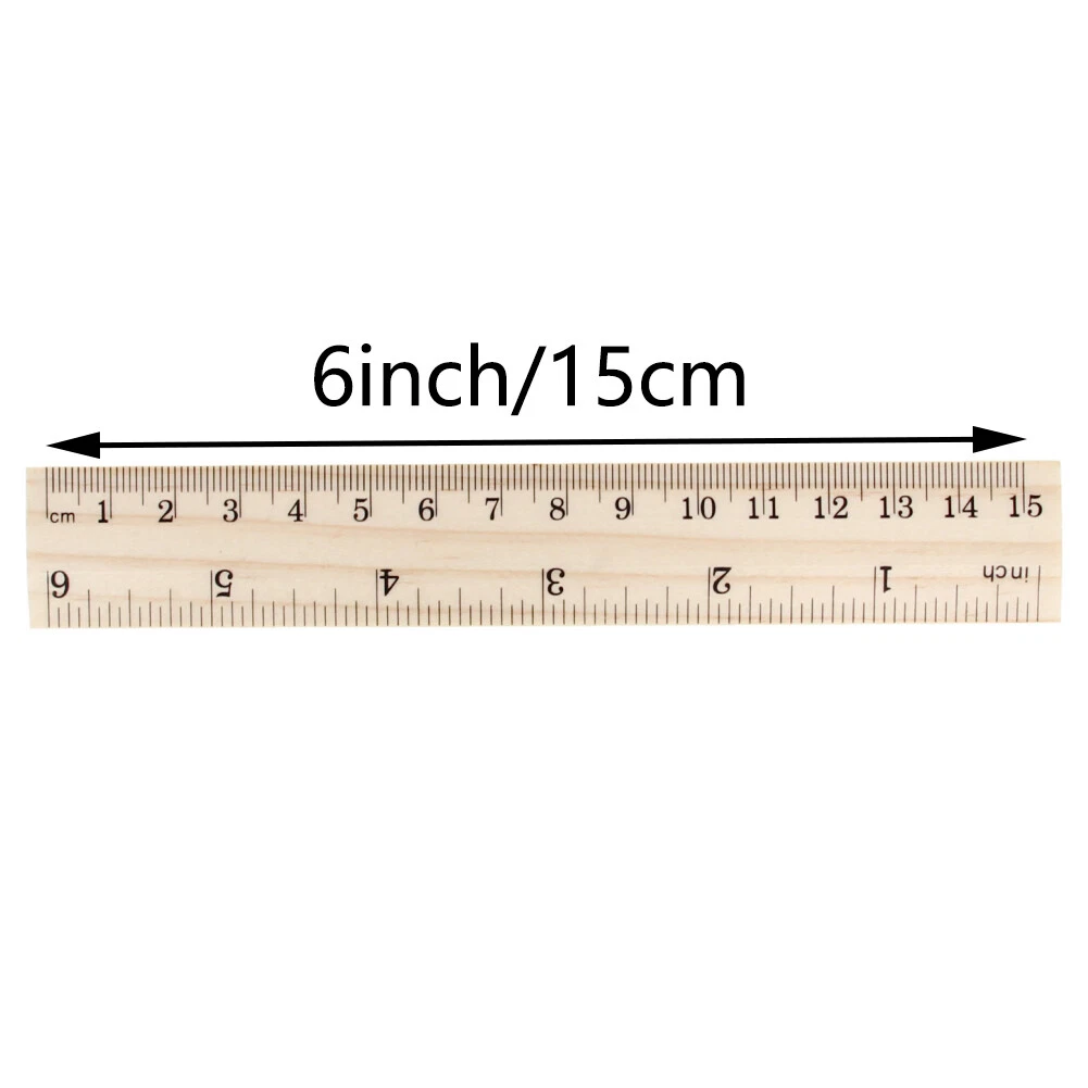 6 inch Double- Scale Wooden Straight Ruler Office Teaching Ruler Measuring  Tool