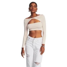 New Ser.o.ya Y2K Soft Cropped Retrofete Ellis Cut Out Top in Beige sz M NWT