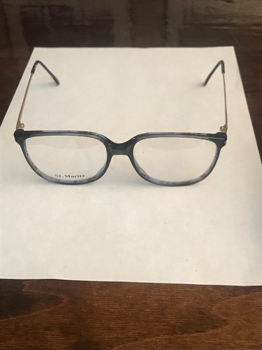 Vtg Navy Blue Boston Style St. Moritz Plastic & Gold Frame Glasses 56-18-145 - Picture 5 of 8