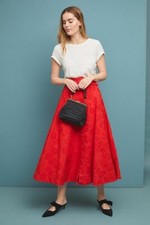 New Anthropologie Sandra Belted Skirt Maeve Red size 4 Midi 3D 160 NWT