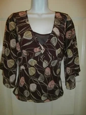 NWT NEW ANN TAYLOR LOFT TOP & ATTACHED CAMI SZ 4 SMALL BROWNS FLORAL