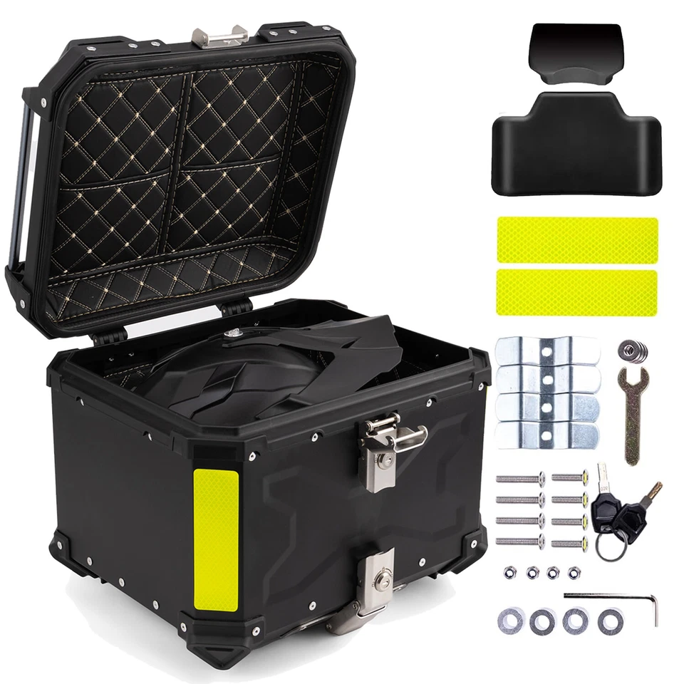 US 45L Motorcycle Top Case Tail Box Thick Aluminum Hard Trunk & Backrest Black - Image 3 of 4