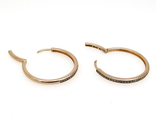 Natural 14k Rose Gold 1ct Round Fancy Brown Diamond Hoop Earrings 1 inch - Picture 6 of 6