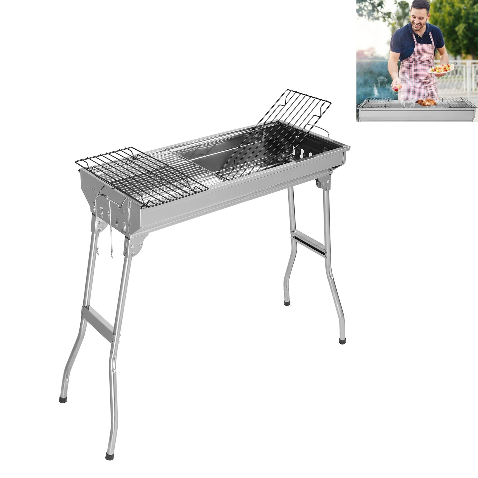 US 27" Folding BBQ Grill Barbecue Charcoal rack stainless steel outdoor Camping