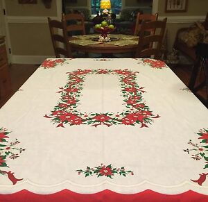 Attracktive ebay christmas tablecloths Vintage Christmas Tablecloth Poinsettia Design 54 X 69 Brazil Ebay